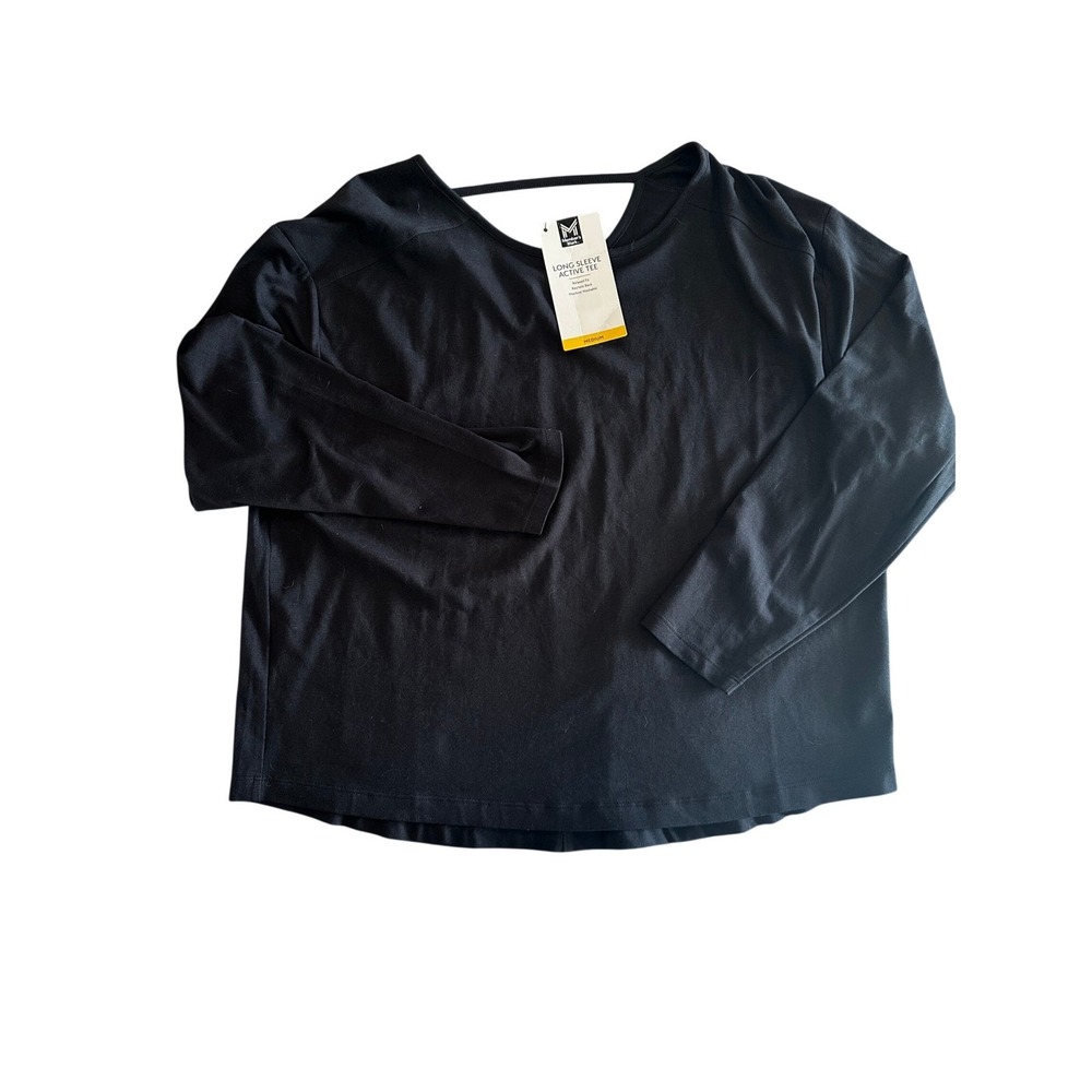 Member's Mark Womens Black Long Sleeve Active Tee Scoop Back Strap Detail Medium